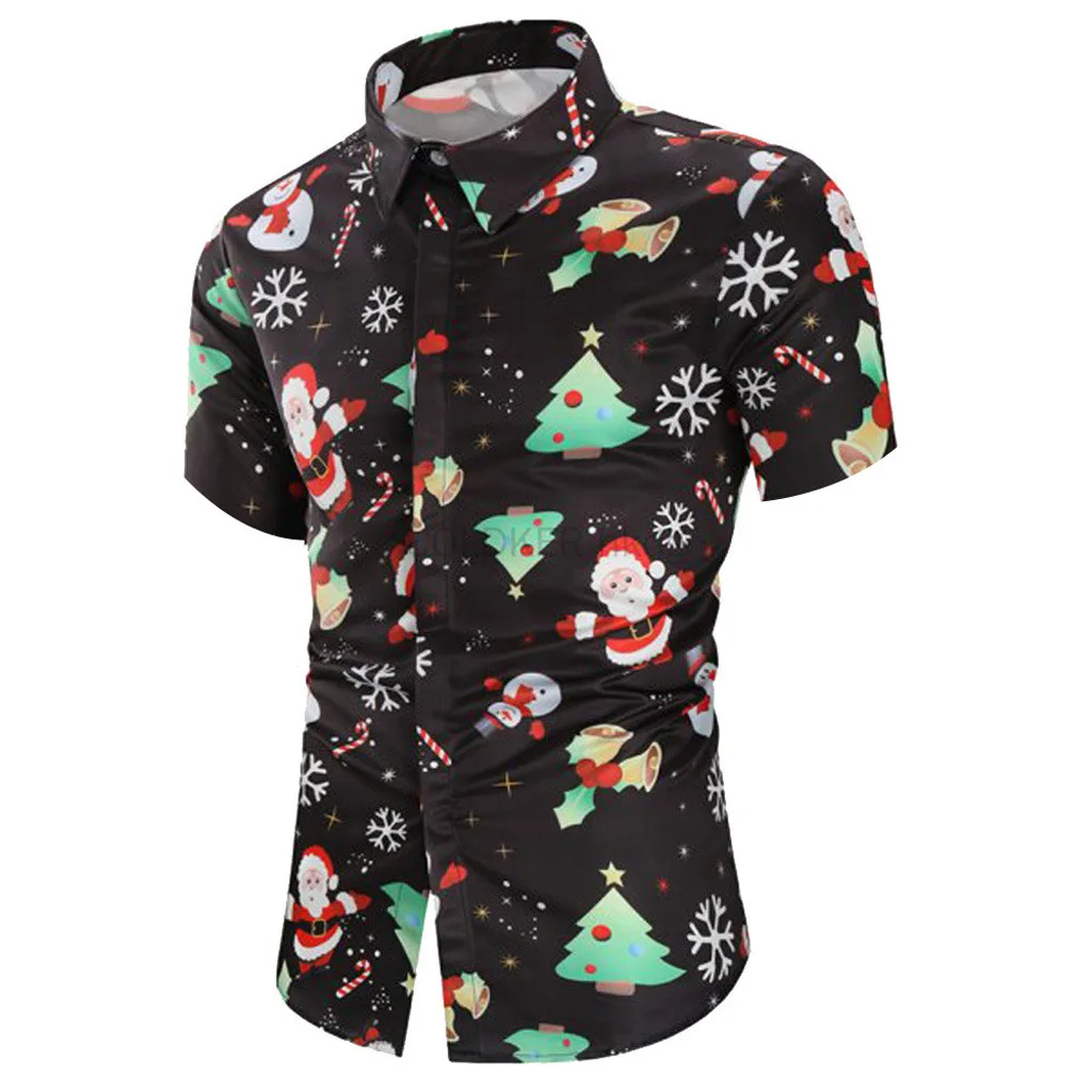 

COLDKER Christmas Hawaiian Shirt for Men Short Sleeve Button Down Santa Vacation Dress Shirts Christmas Blouses Gifts for Men