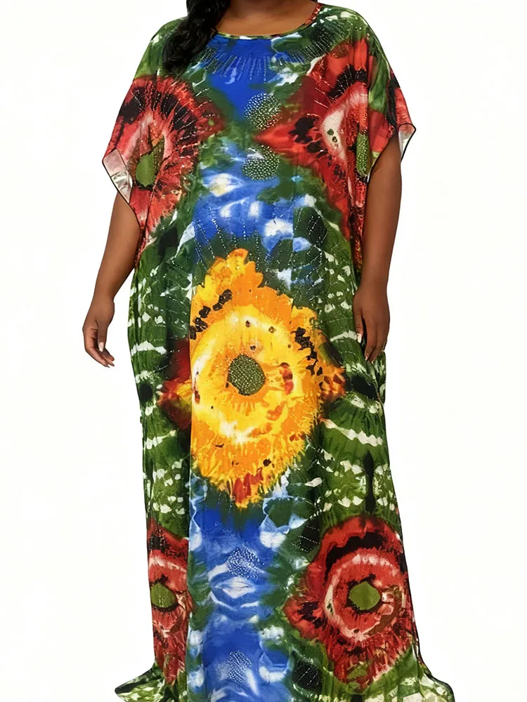 

2025 New Muslim Ramadan Party Dresses for Women, Elegant Brocade Printed Kaftan Dashiki Abaya Boubou, Silk Long Evening Gowns