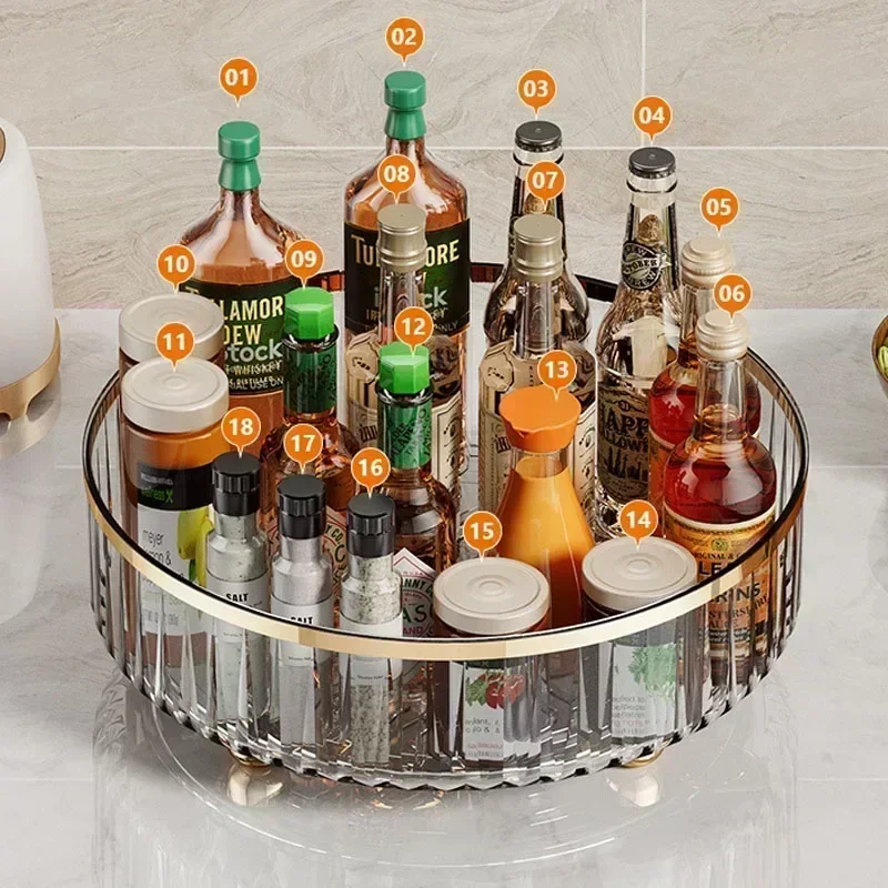 360 Rotating Tray Spice Rack Pantry Cabinet Turntable With Base Storage Bin Kitchen Organizer For Seasoning Cosmetic Storage Box