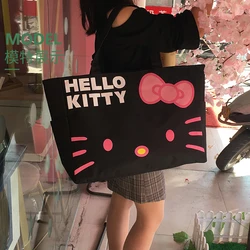 Kawaii Hello Kitty Sanrio Canvas Bag Cute Anime Large Capacity Shopping Bag Portable Shoulder Cartoon Women Storage Bags Gifts