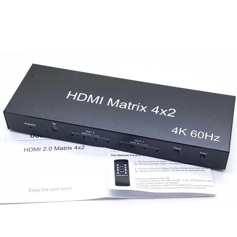 4K 60Hz HD Matrix Switcher 4 in 2 out HDTV 2.0 Switch Splitter 4x2 with Optical 3.5mm Audio Extractor Converter HDCP2.2 EDID