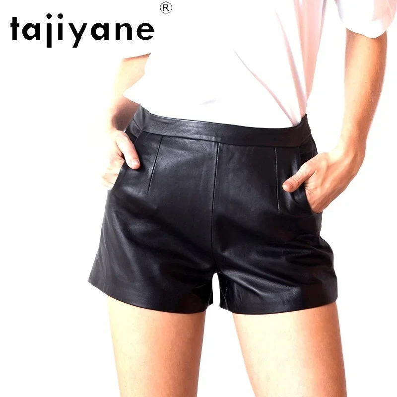 TAJIYANE Real Sheepskin Shorts Fall Clothes 2024 Women Black Genuine Leather Short Fashion High Waist Mini Pants Трусы Женские