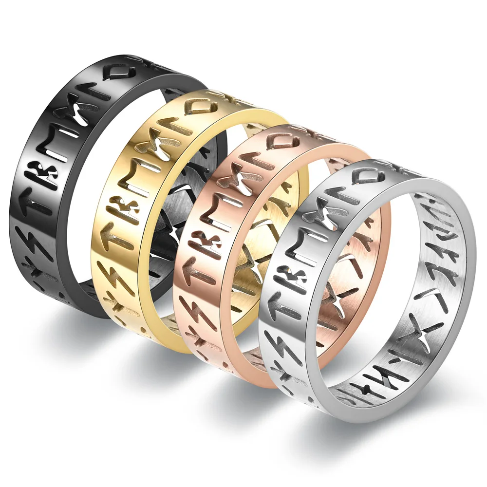 

Hot Selling Classic Stainless Steel Hollow Viking Letter Ring For Fashion Cool Men Jewelry Gifts Size 6-12