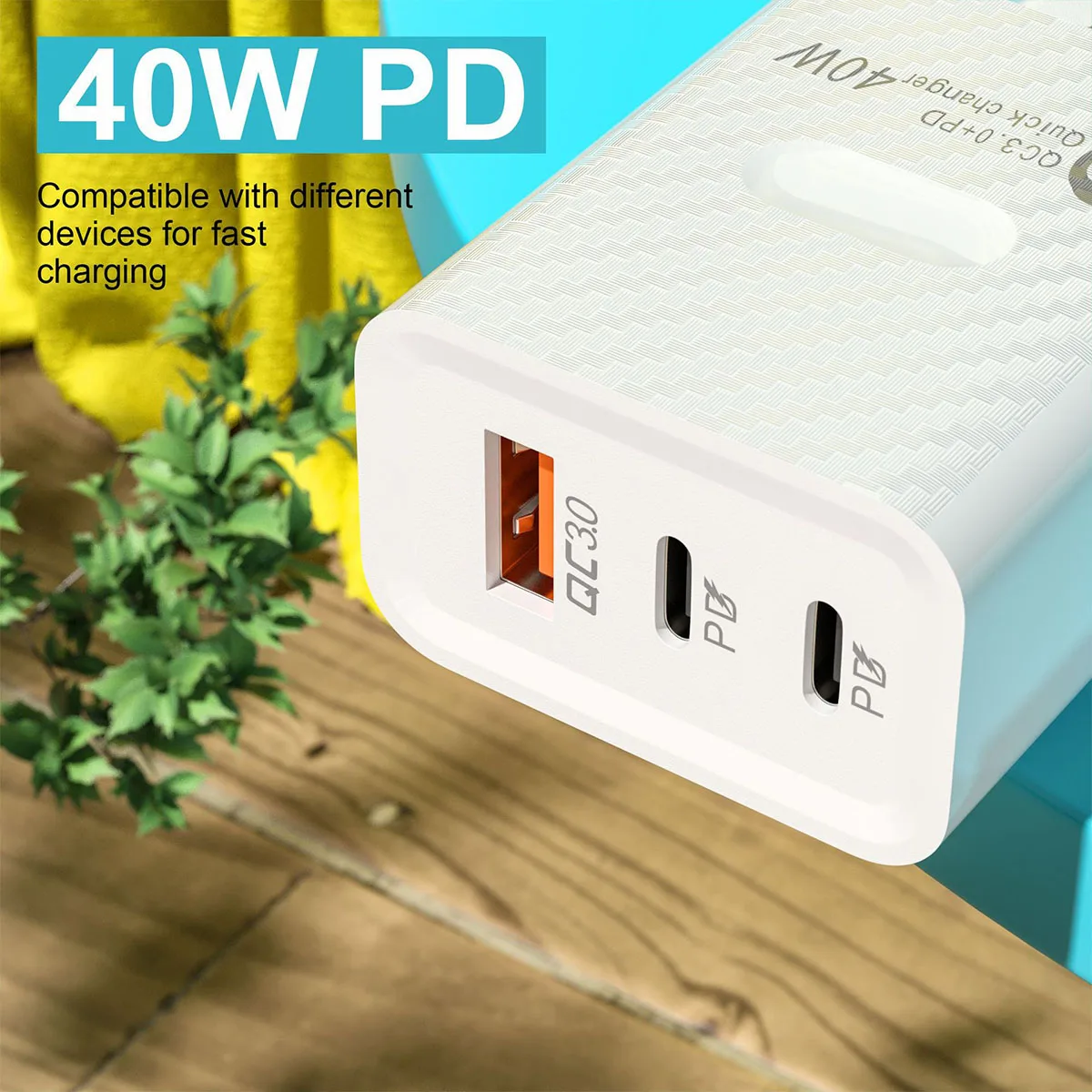 2PCS QC3.0 USB+2PD Charger 3 Ports Total 40W Phone Charger For iPhone Samsung Xiaomi Huawei Quick Charge3.0 US Plug Wall Charger