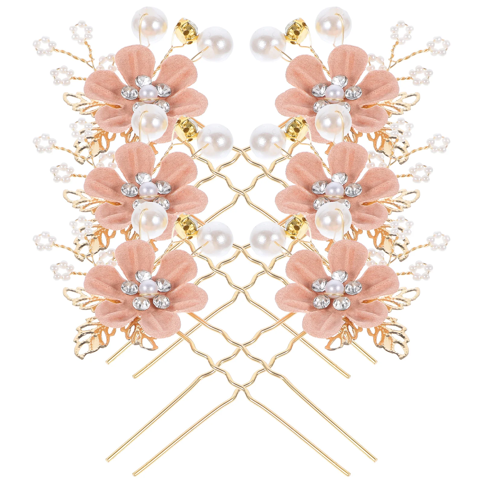 

6 Pcs Hair Fork Flower U-Shaped Hairpin U-shaped Bridal Accessories Wedding Rhinestone Elegant Girls Hair Tools