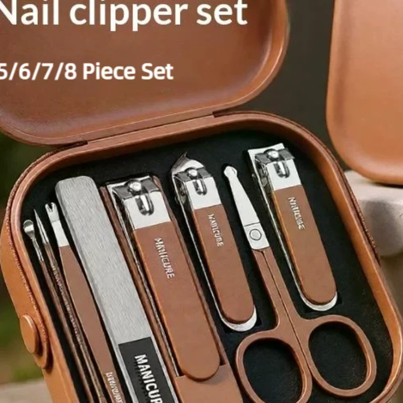 5/6/7/8 Sets Anti Splash Nail Clipper Manicure & Pedicure Set Nail Scissors Clippers Ear Digging Spoon For Men & Women
