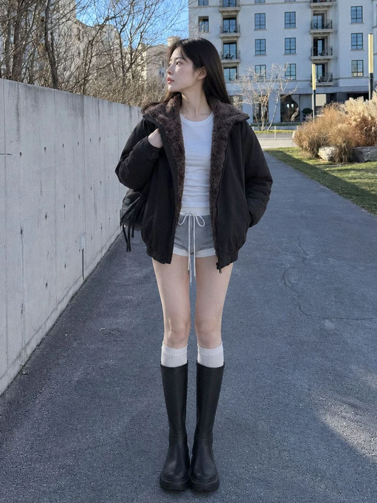 Winter Luxury Suede Wool Down Jacket Women Stand Collar White Duck Down Parker Outwears Female Warm Double Zipper Down Jacket