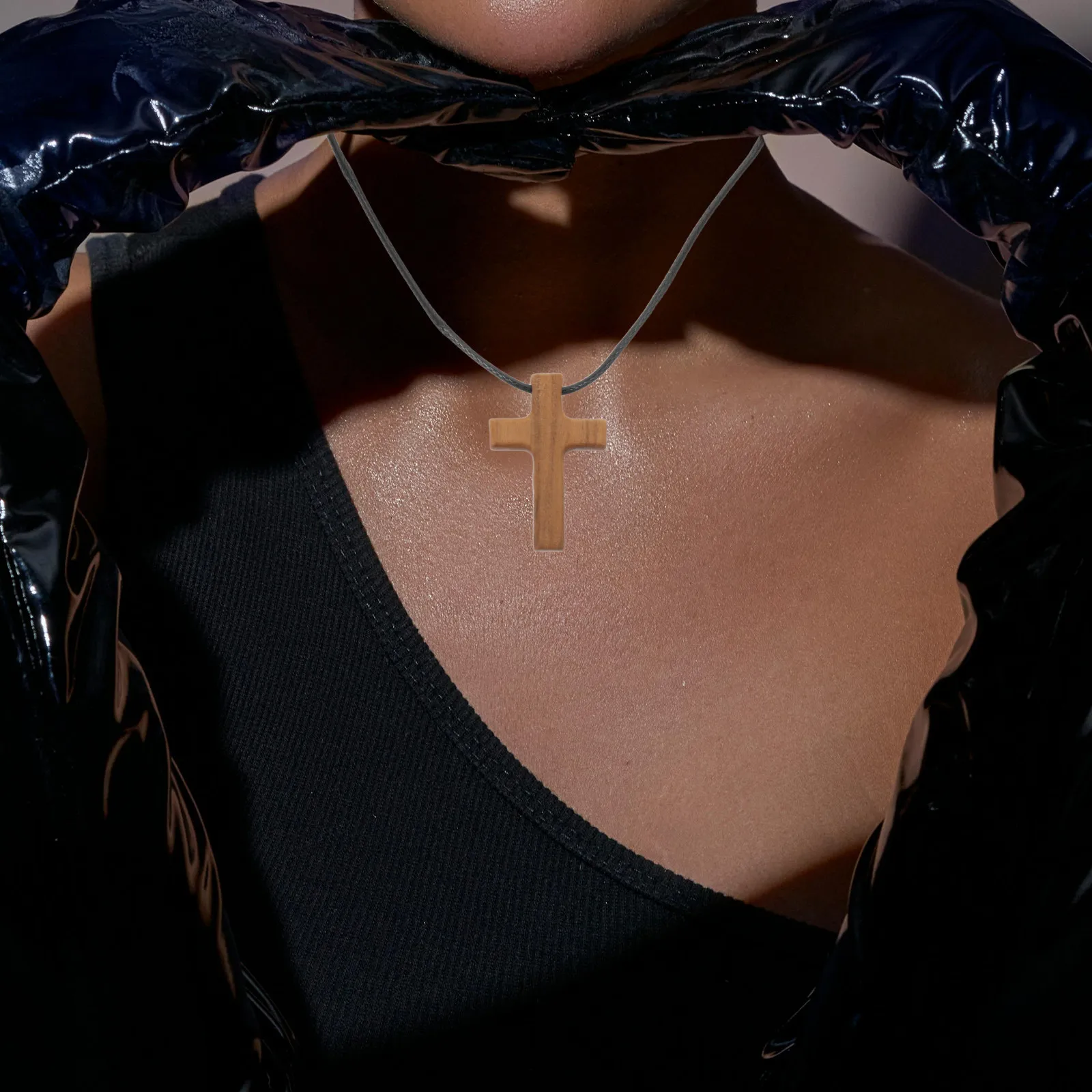 Collar con Colgante de Cruz de Madera, Joyería Cristiana, Crucifijo Católico, Recuerdo para Cumpleaños, Navidad, Iglesia, Oración, Espejo Retrovisor de Coche