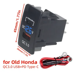 26x45mm Fast Charging Car Charger Socket QC3.0 USB+PD Type-C for Old Honda Fit Accord Civic CR-V HR-V City Odyssey