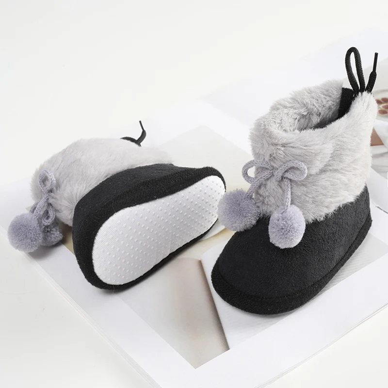 Winter Baby Boots Plus Velvet Snow Booties Baby Shoes Warm baby Girl Shoes Pompom Soft Sole Indoor Walking Shoe