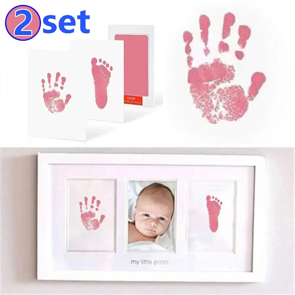 2 Set Newborn Baby DIY Hand And Footprint Kit Ink Pads Photo Frame Handprint Toddlers Souvenir Safe Clean Baby Shower Gift