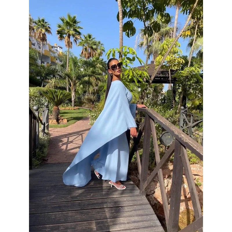 فستان ماكسي فضفاض أنيق للنساء بأكمام عباءة ورقبة مستديرة ملابس خريف وشتاء سادة فساتين طويلة للسيدات غير رسمية أنيقة 2024 L0401