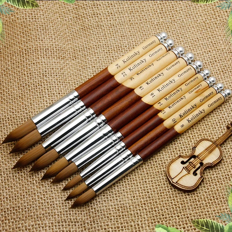 TIANMI Nail Brush Flat Round Kolinsky Sable Nail Art Gel Brush Gel Builder Manicure Carving Drawing Brush Pen With Wood Handle