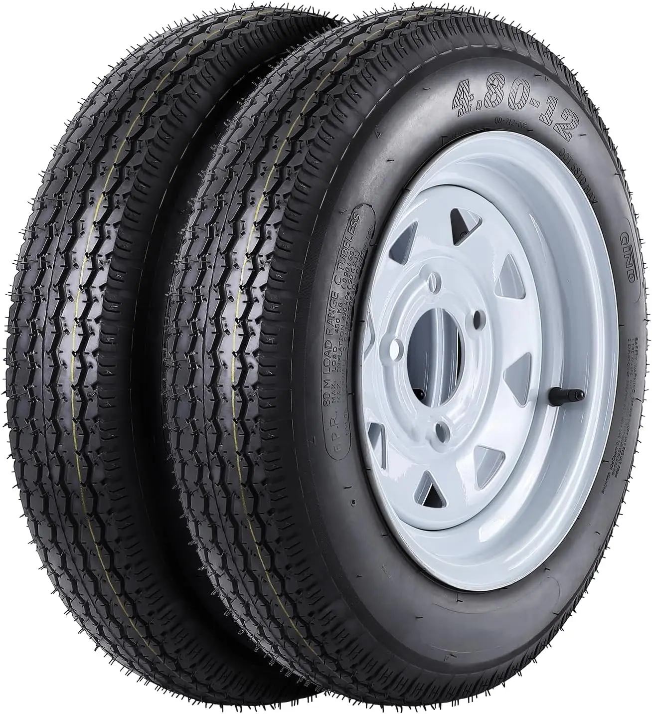 

2 Pack 4.80-12 4.80x12 480-12 4.80-12 Trailer Tires with 12'' Rims, 4 Lug on 4.5'', Load Range C 6PR