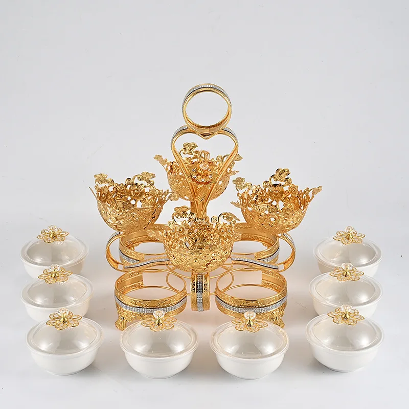 

Zml creative iron crystal candy tray with handle basket home dessert eight-compartment candy and dried fruit box