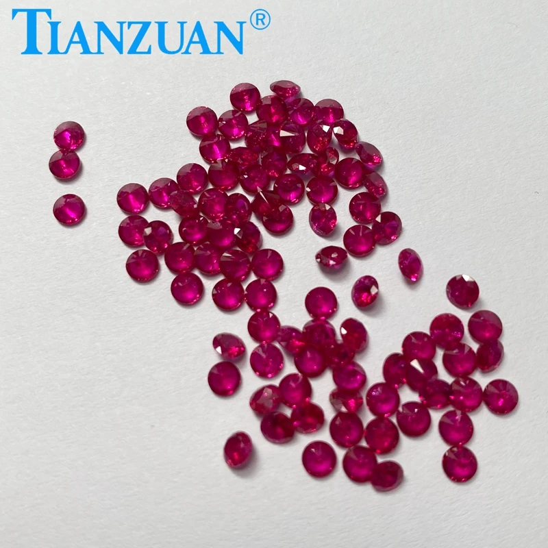 

Small Size Lab Grown Ruby Round Shape Red Synthetic Corundum Diamond Cut with Inculsions Stone for Jewelry Making