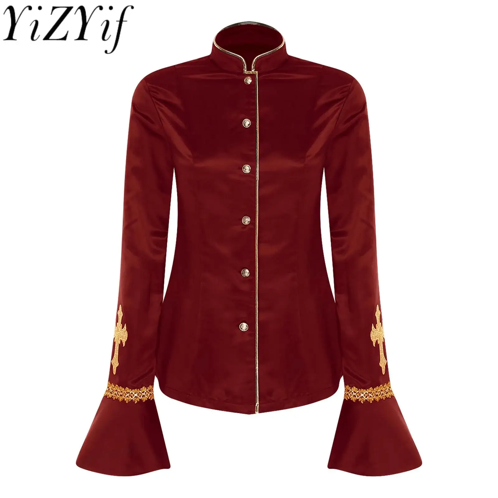 

Women Satiny Liturgical Worship Priest Clergy Performance Shirts Embroidered Cross for Church Chorus Halloween Cosplay Coats