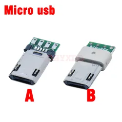 5-50PCS Micro USB 5Pin Male Plug With PCB Solder Plate Double-sided Micro 5P Connector Jack Port 4Pin Welding Wire Board Plug