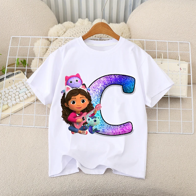개비의 인형 집 티셔츠 코튼 반팔 귀여운 편지 A-Z 인쇄 유아 소녀 생일 의류 아동 의류 여름상의