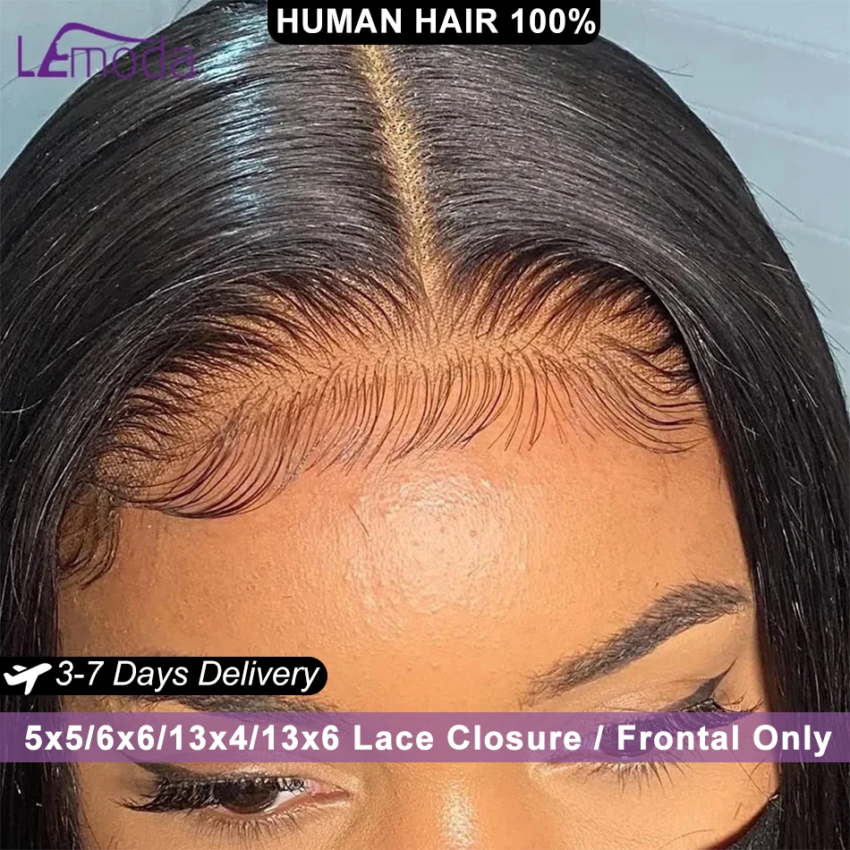 Lemoda HD Transparent Lace Frontal Closure Straight 13x4 13x6 Lace Frontal Only 5x5 6x6 HD Closure Human Hair PrePlucked 14-24in