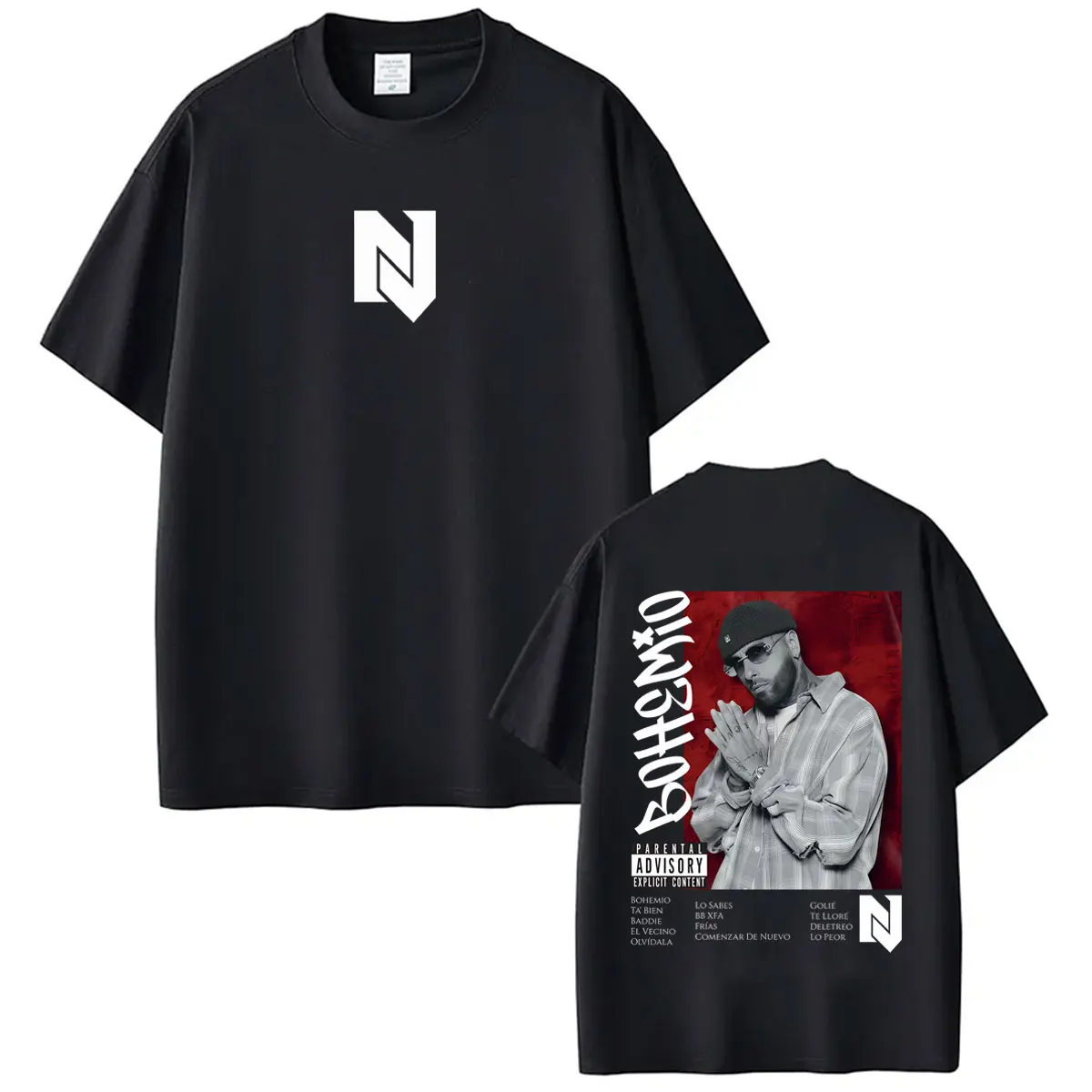 Camiseta con estampado del álbum de Nicky Jam Bohemio Tour 2026, camiseta de moda para hombre y mujer, camisetas holgadas informales de algodón de verano, camisetas de hip-hop de gran tamaño