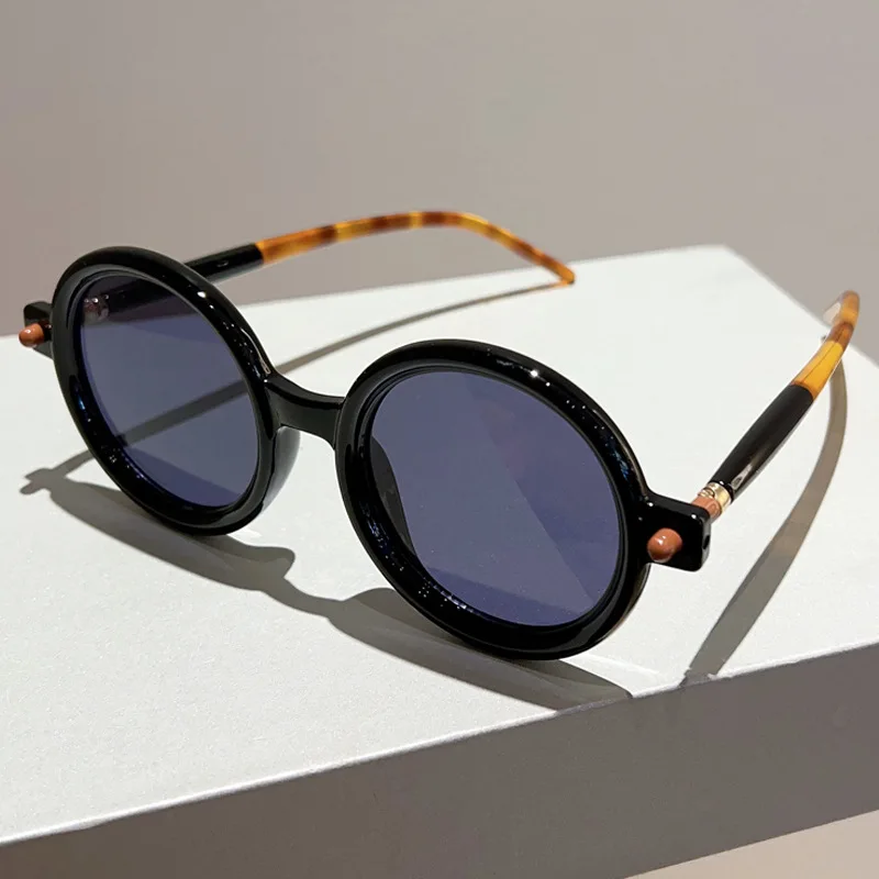 Round Fashion Sunglasses For Men Women Designer Retro Leopard Print Stitching Color Eyewear Trendy Outdoor Accessory Sun Glasses