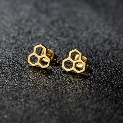 Cute Stainless Steel Honeycomb Earrings Women Simple Hexagon Ear Studs for Girls Geometry Chemistry Molecular Earings Pendientes