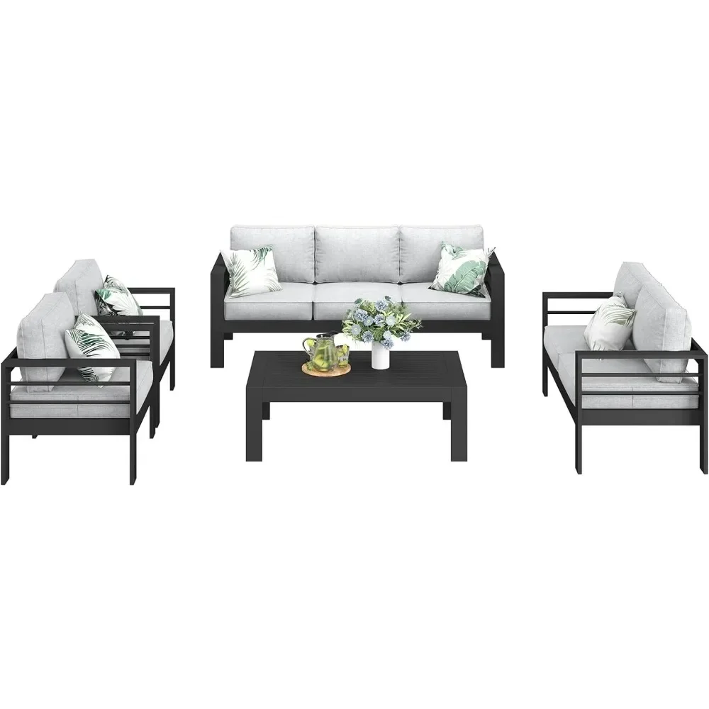 

A Outdoor Aluminum Furniture Set, 5 Pieces Patio Sectional Conversation Chat Sofa Modern Seating Set with Coffee Table