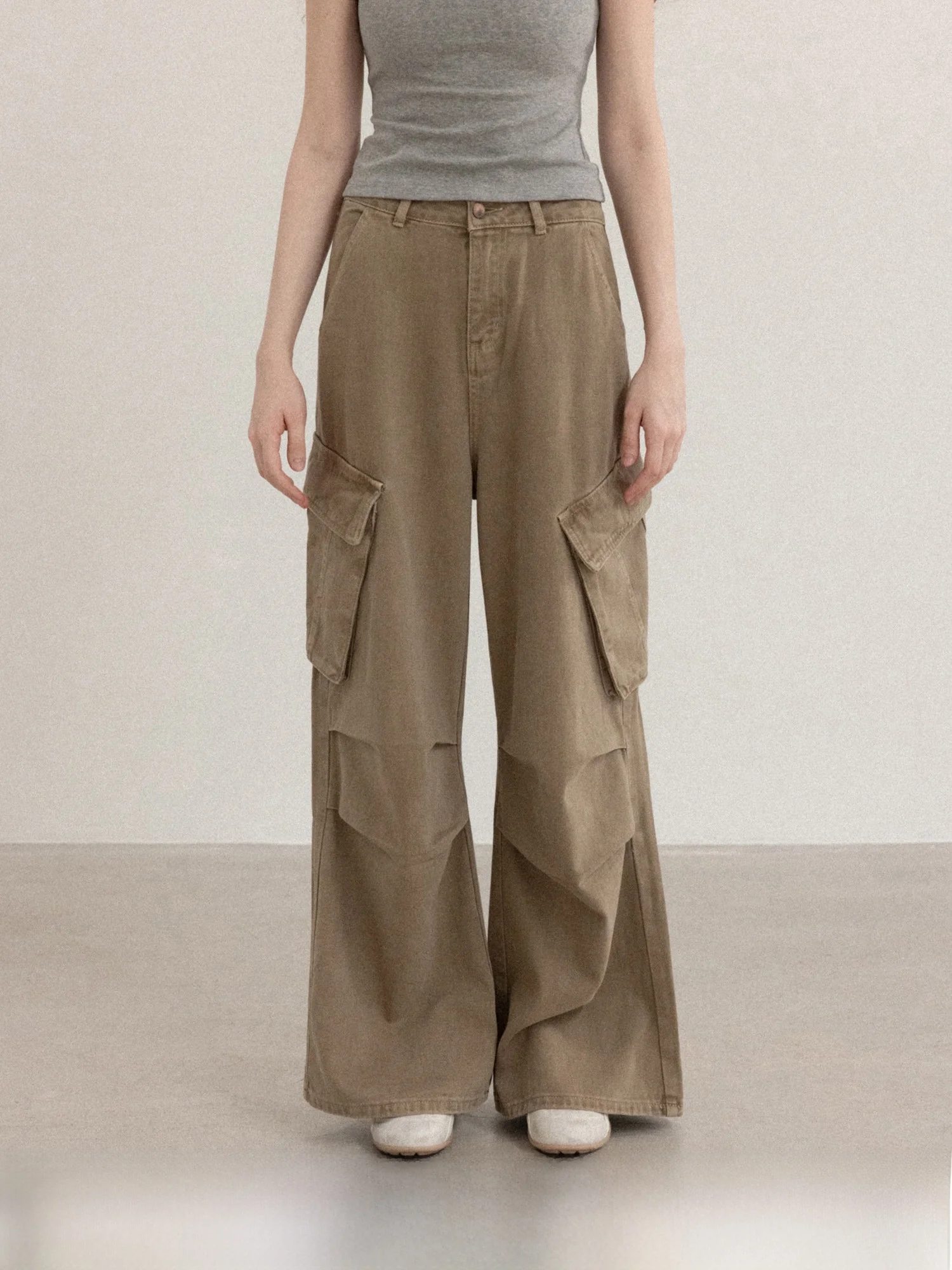 

American Retro Khaki High Waist Slimming Workwear Jeans Women's Wide Leg Pants Casual Cotton Denim Spring Season Faion