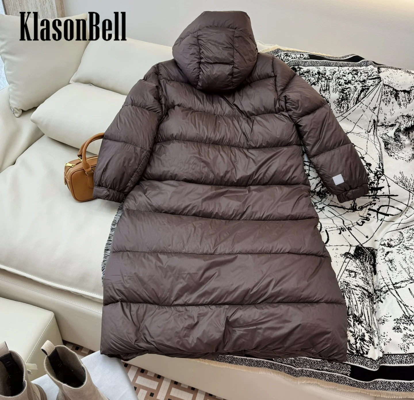 9.6 KlasonBell Women Fashion Solid Hooded Thick Keep Warm Goose Down Outerwear Elastic Cuff Long Sleeve Zipper Long Jacket