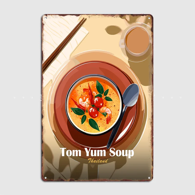 Tom Yum Soup Vintage Poster Metallschild Benutzerdefinierte Schlafzimmer-Dekoration Wohnzimmer-Dekoration Poster Wanddekoration