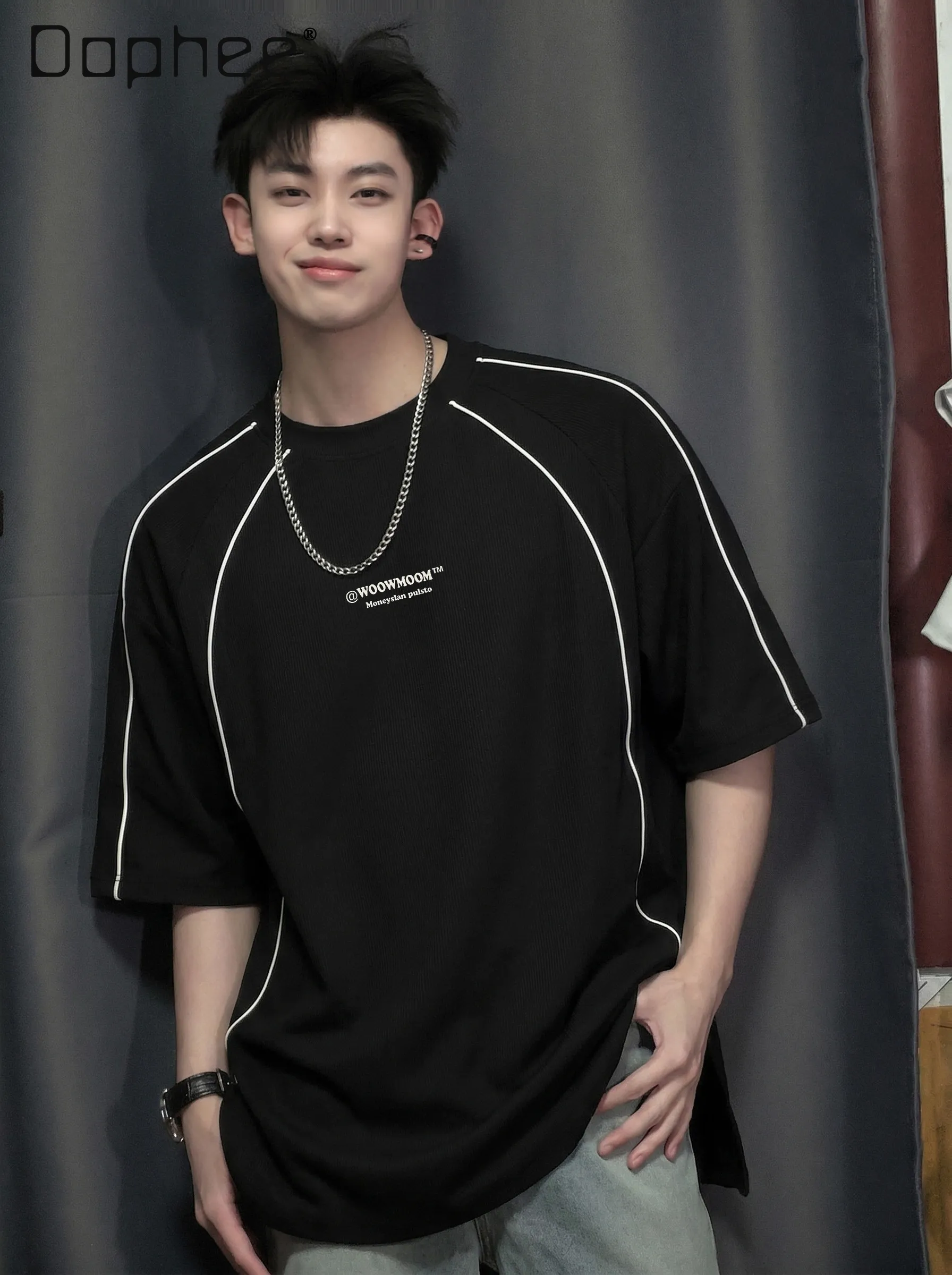 

Summer New Arrival Men's American Streetwear Letter Print Black Loose Casual Round Neck Short Sleeve Cotton T-shirt