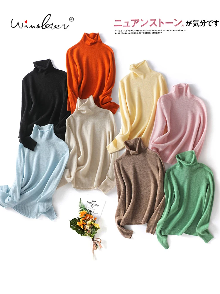 

Winsleter-100%Merino Wool Elegant Sweater, Pile Collar Long Sleeve Solid, Women Versatile Casual Sweater, 2025 Autumn T5O703CC