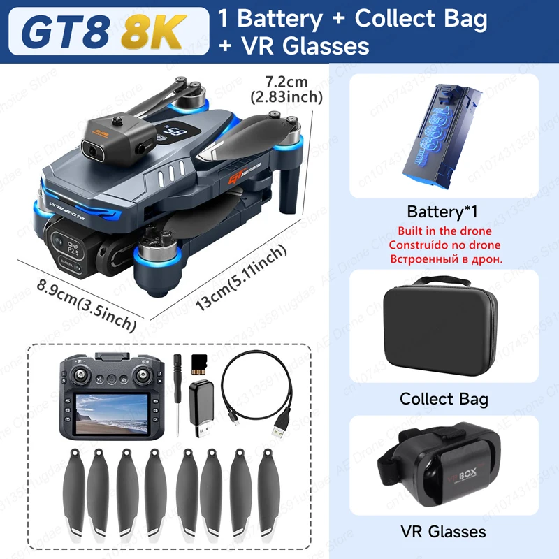 Nieuwe GT8 Drone 8K Professionele HD Dubbele Camera Scherm Afstandsbediening 5G WIFI Borstelloze Motor Obstakel vermijden Opvouwbare Quadcopter Speelgoed