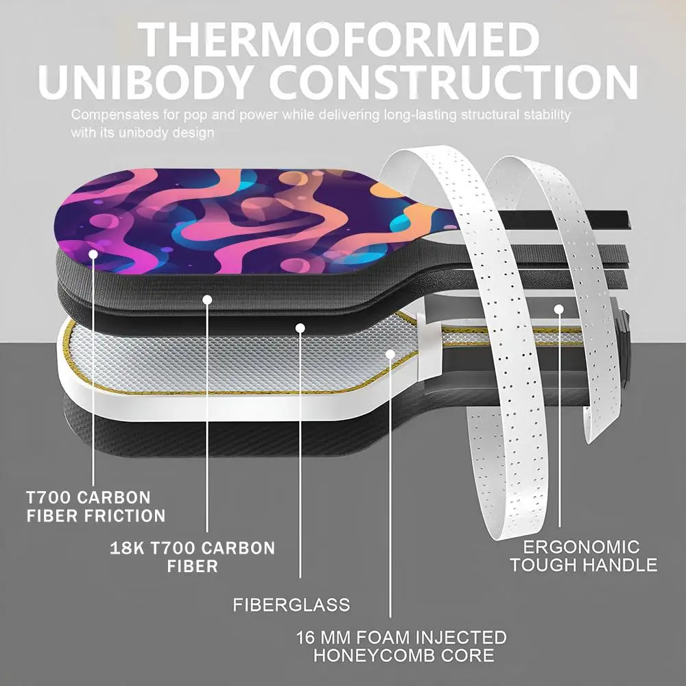 مجموعة مجداف كرة البيسبول ذات الكتابة على الجدران الأرجوانية المعتمدة من USAPA T700 من ألياف الكربون Unibody مشكل حراريًا مع قوة ودبوس أساسي على شكل قرص العسل 16 مم