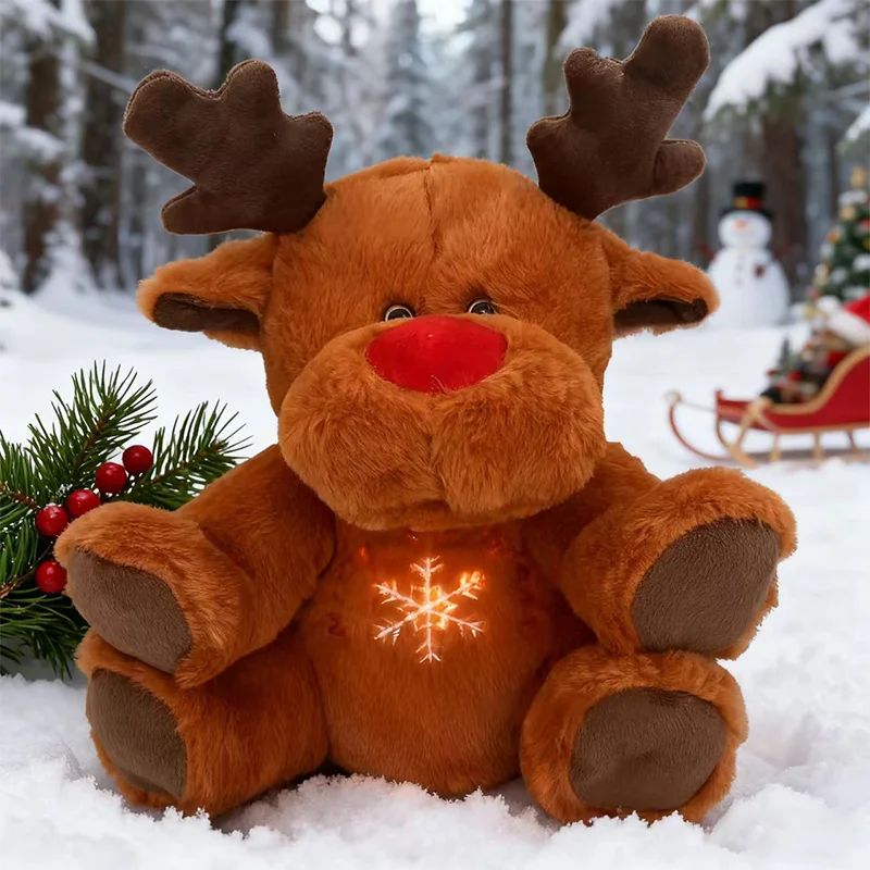 28 سنتيمتر تضيء إِلْكَة عيد الميلاد وسائد فخمة دمى الحيوان يضيء لعب هدايا للأطفال المفضلة السنة الجديدة ديكور عيد الميلاد احتفالي