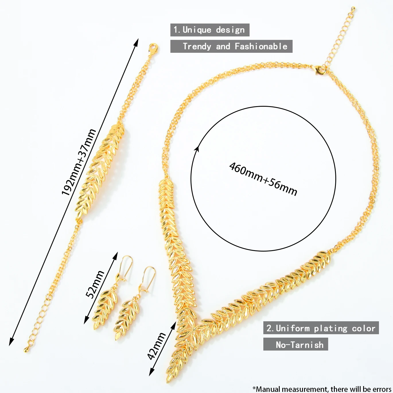 Dubai Gold Schmuck Set 24k vergoldet Arabisch Elegante geometrische Halskette Armband Ohrringe Nigeria Frauen Hochzeit Schmuck – Detail 2