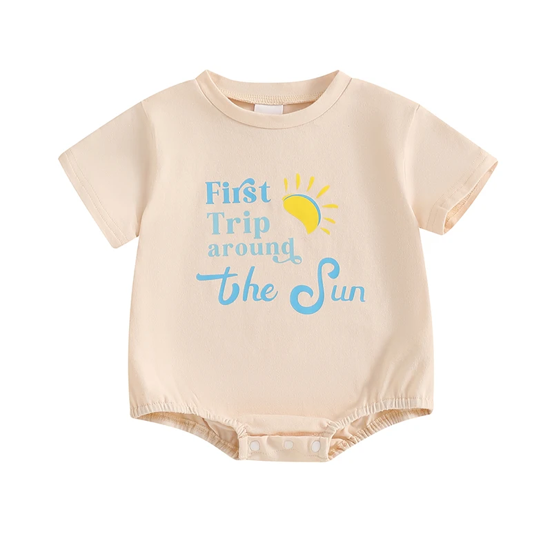 

Baby Girls Boys Rompers Letter Sun Print Round Neck Short Sleeve Summer Bodysuits Jumpsuits