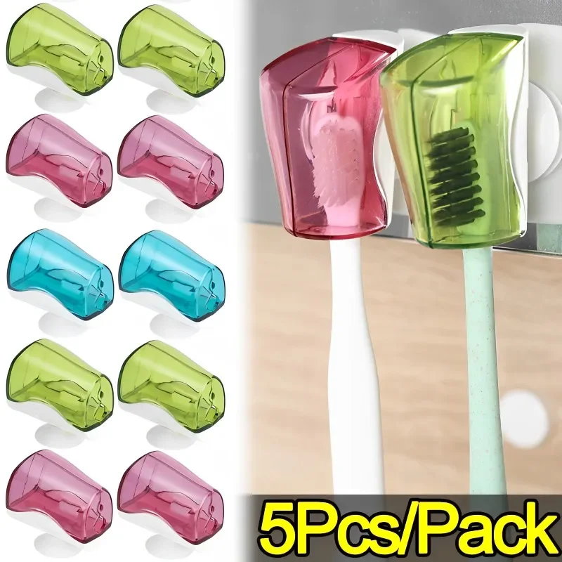 5/1PCS Portable Toothbrush Head Covers with Suction Cup Toothbrush Holder Protector Case Caps for Bathroom Travel Accessories