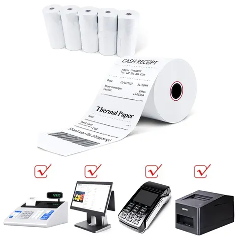 Papel térmico para caja registradora, rollo de papel para recibos de 50x80mm, punto de venta, papel para impresora térmica, papel para tarjetas de crédito, supermercado, negocios