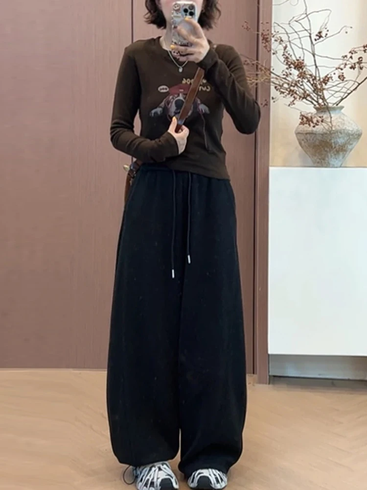 

Женские шерстяные брюки с флисовой подкладкой, широкие, осенне-зимние, утепленные, повседневные, прямого кроя, свободные, модные