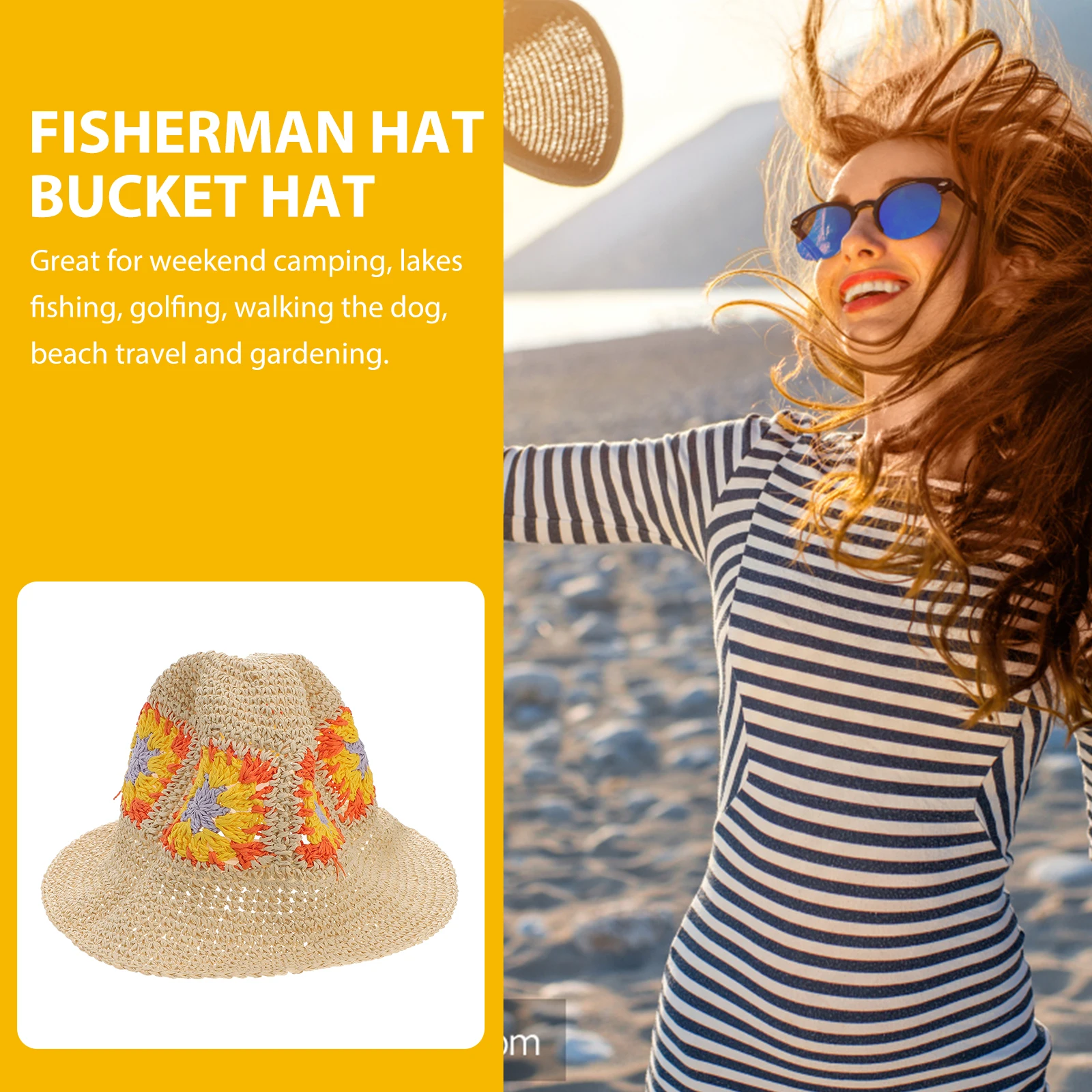 

Fisherman Hat Woven Flower Design Fashion Sun Protection Bucket Caps For Outdoor Beach Travel Fishing Camping Golfing Wide Brim