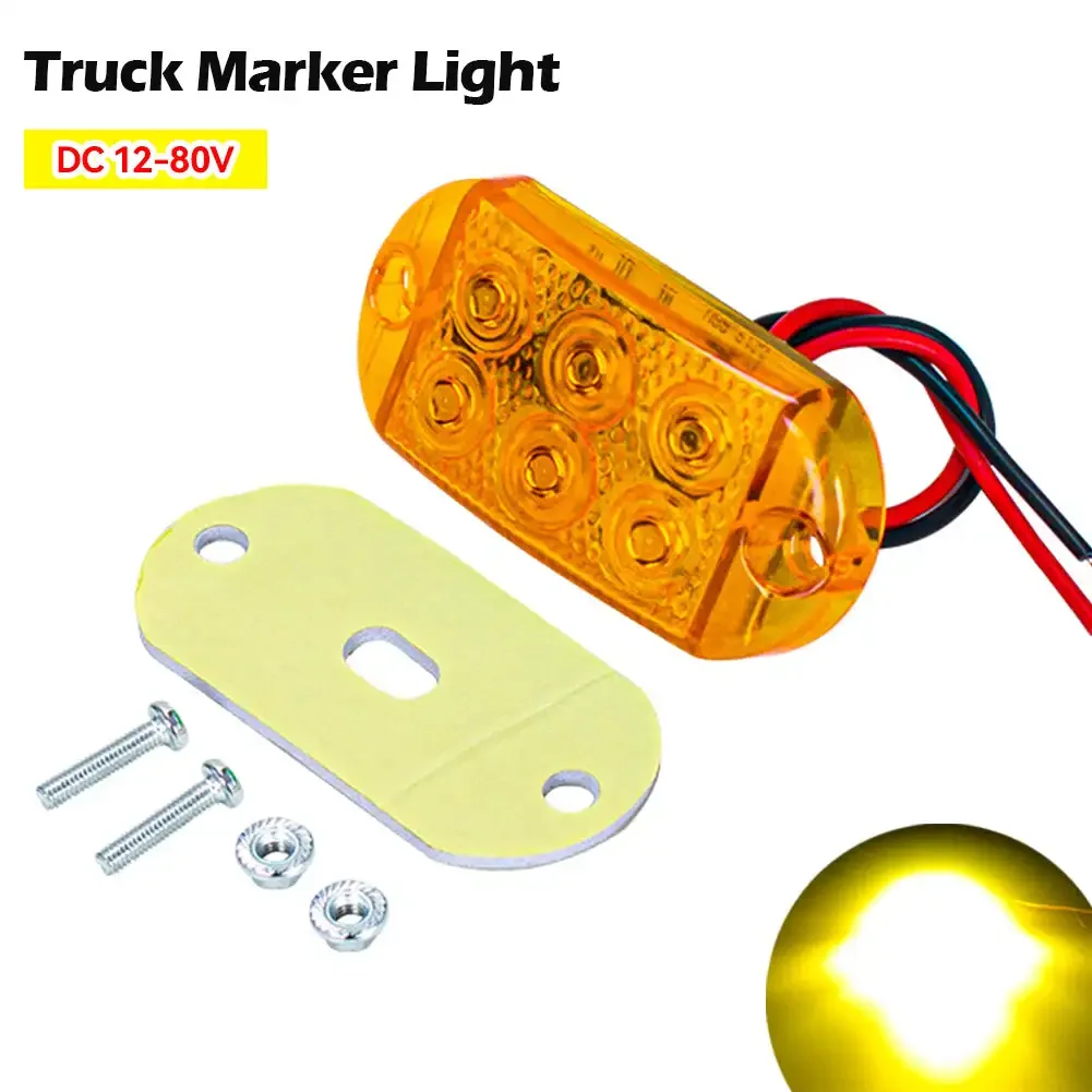 1PCS 6LED 12-80V Side Marker Light Indicator Truck Trailer Truck Universal Flash Warning Light Small Yellow Light