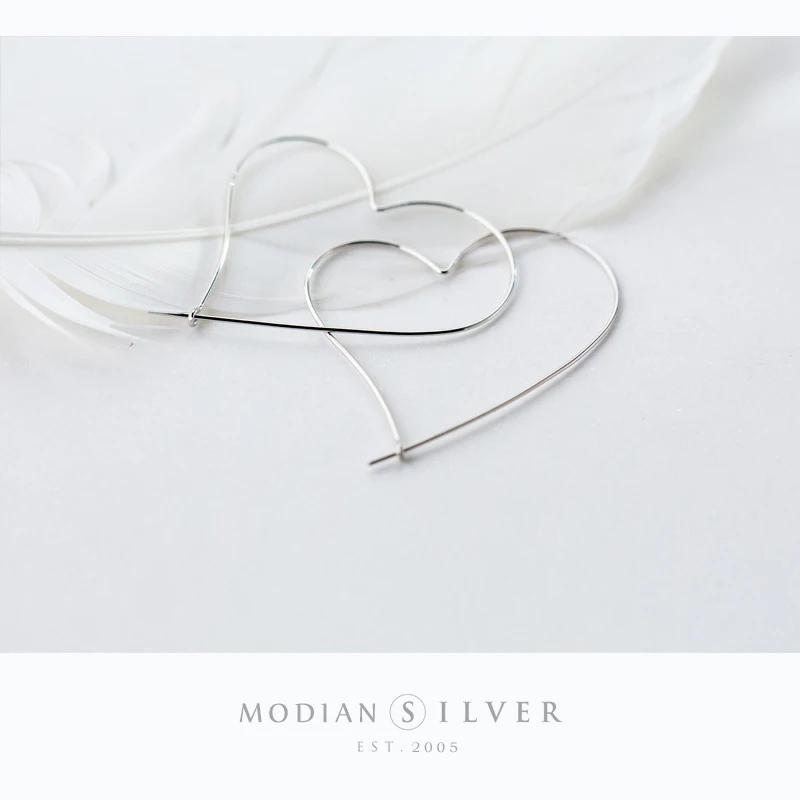MODIAN Hot Sale Fashion Simple Charm Hearts Earrings 925 Sterling Silver Classic Big Hoop Earrings For Women Wedding Jewelry