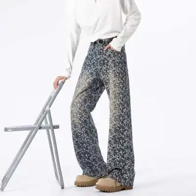 

Jacquard All Over High Street Jeans Mens 2026 New Straight Lift Pattern Loose Wide Leg Jeans Casual Boyfriend Jeans Pants Tide