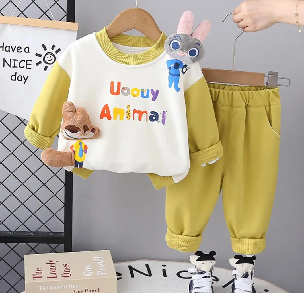 

Spring Autumn Boys Sweatshirt Set Korean Style Kids Cartoon Animal Print Pullover Hoodies and Pant Toddler Children Baby Clothes
