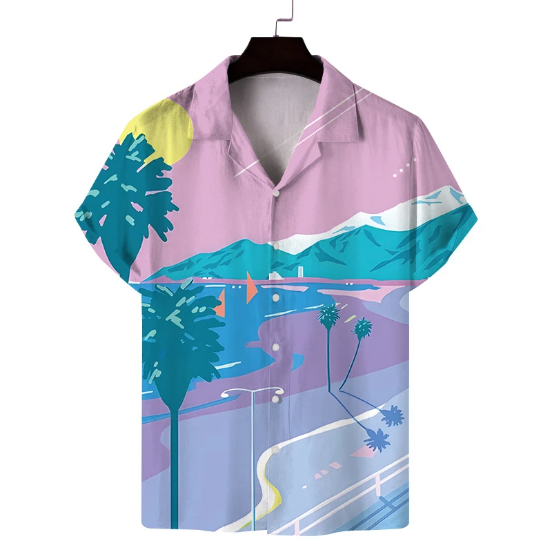 Tropical trees 3d Print Men\'s Hawaii Shirts Summer Short Sleeve Casual T-shirt For Womens Clothes 2024 Daily Lapel Buttons Tops