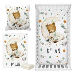 Lvyziho Raum Bär schlafen auf dem Mond Krippe Bettwäsche-Set, benutzer definierte Name schlafen Löwe Krippe Blatt Set, Baby-Dusche Geschenk Bettwäsche-Set
