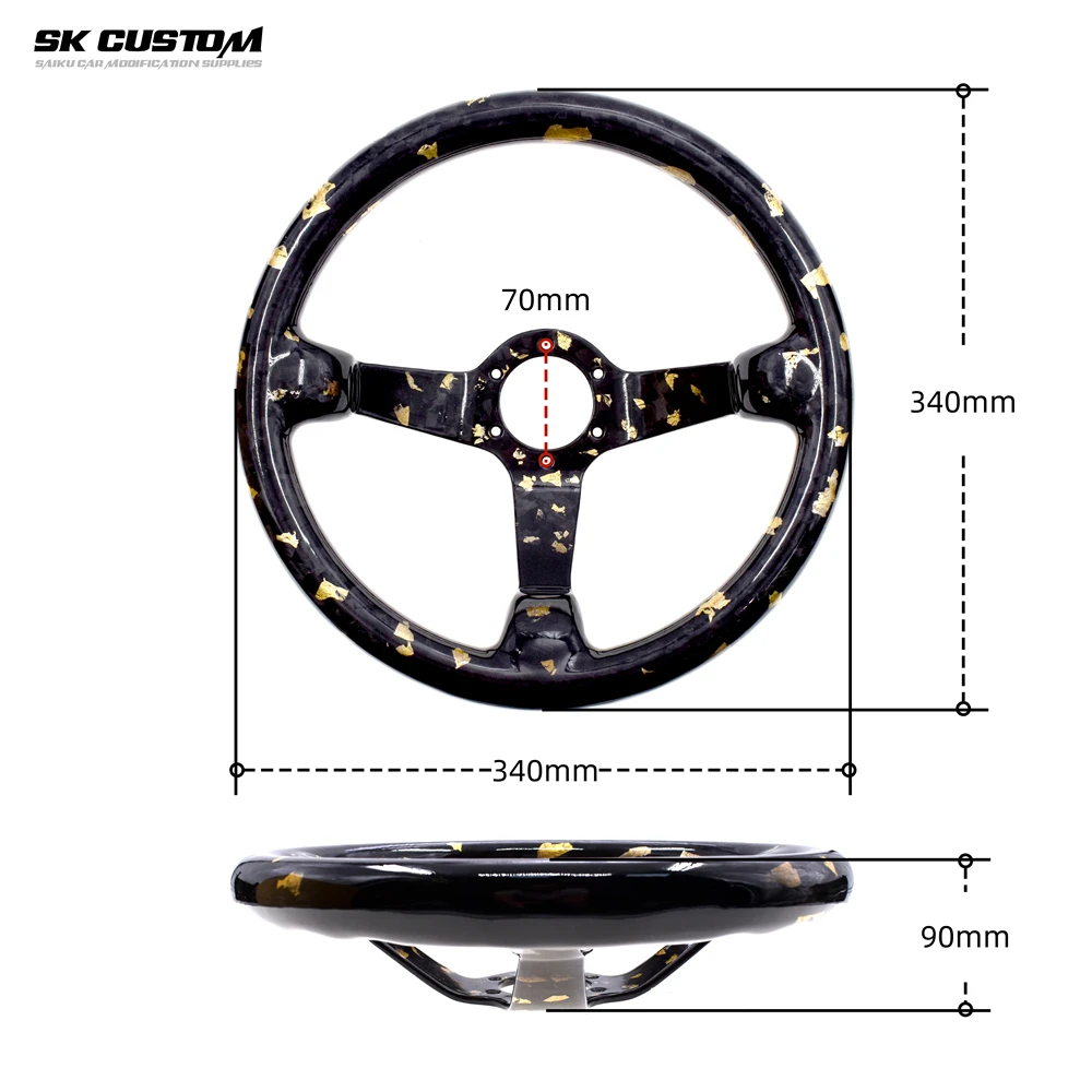 

Universal 13.4 Inch Genuine Carbon Fiber Racing Sport Steering Wheel Diameter 70mm/ 340mm Screw Hole CarModification Accessories