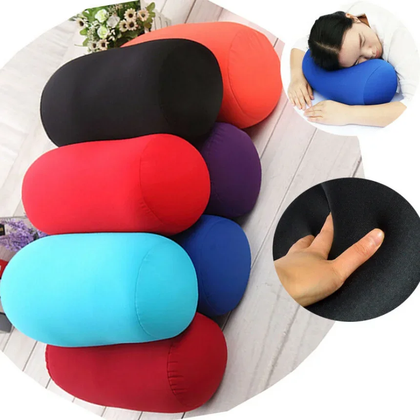 Soft Creative Pillows Roll Round Memory Foam Pillow Microbead Back Cushion FIt for Home and Travel1pc